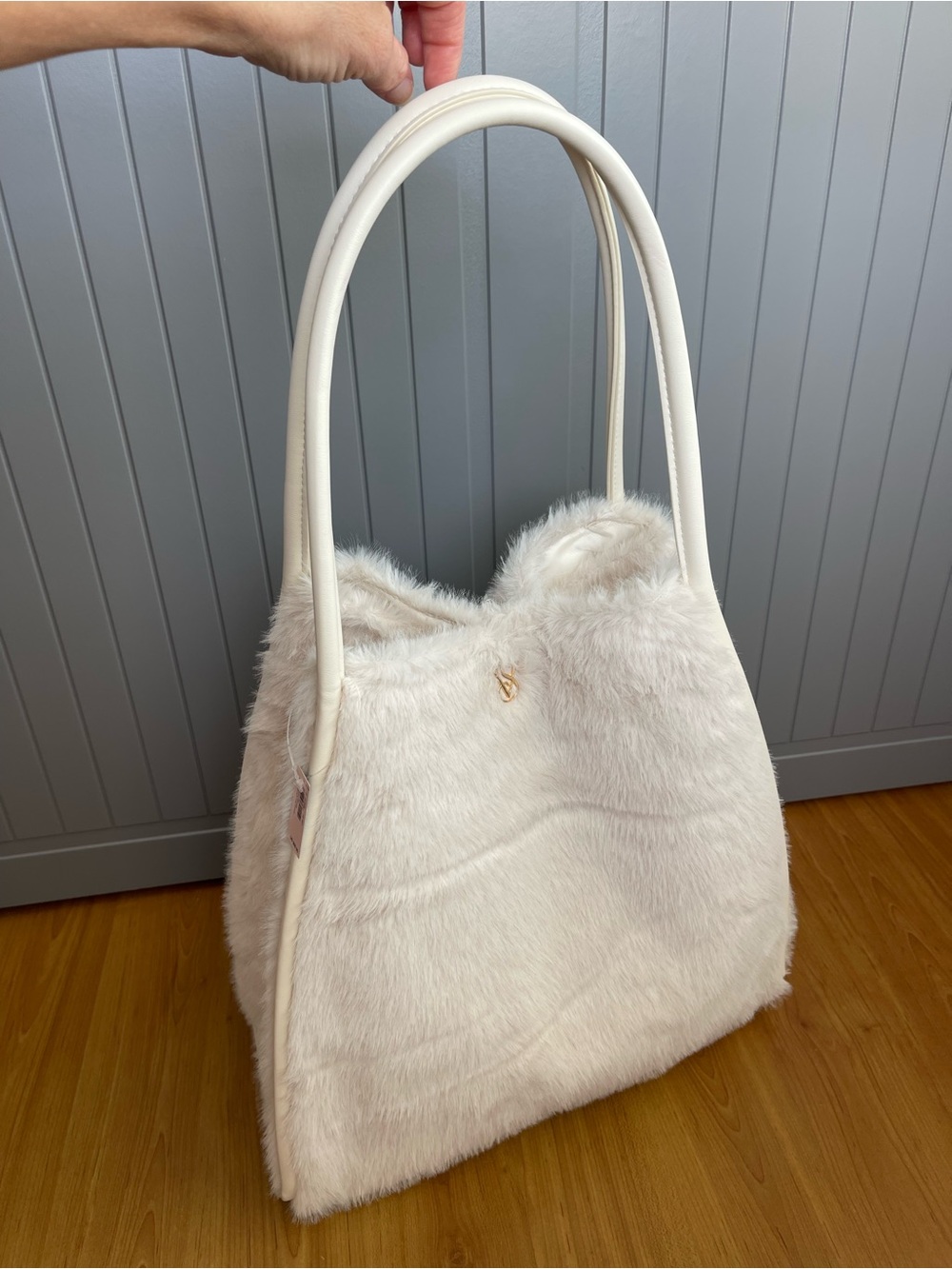 Victoria's Secret Cream Faux Fur Tote with Double Shoulder Handles